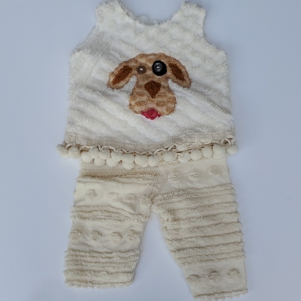 Handmade Chenille 2pc set Baby size 1 dog face nwot